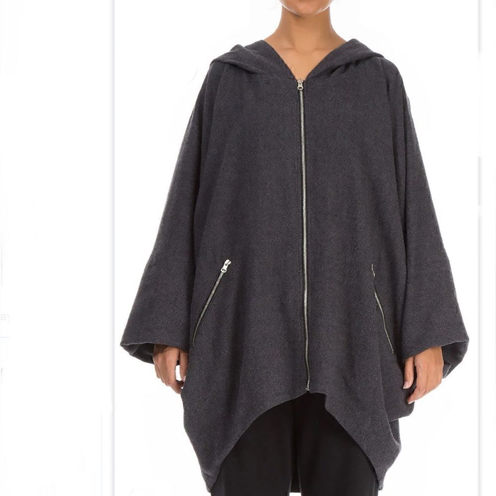 Express L poncho, cape Gray wool, BOHO, Steam Punk